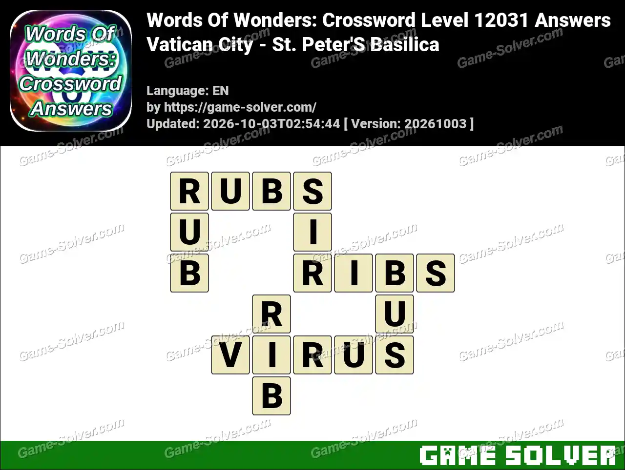 Words Of Wonders: Crossword Level 12031 Answers – Vatican City – St. Peter’S Basilica